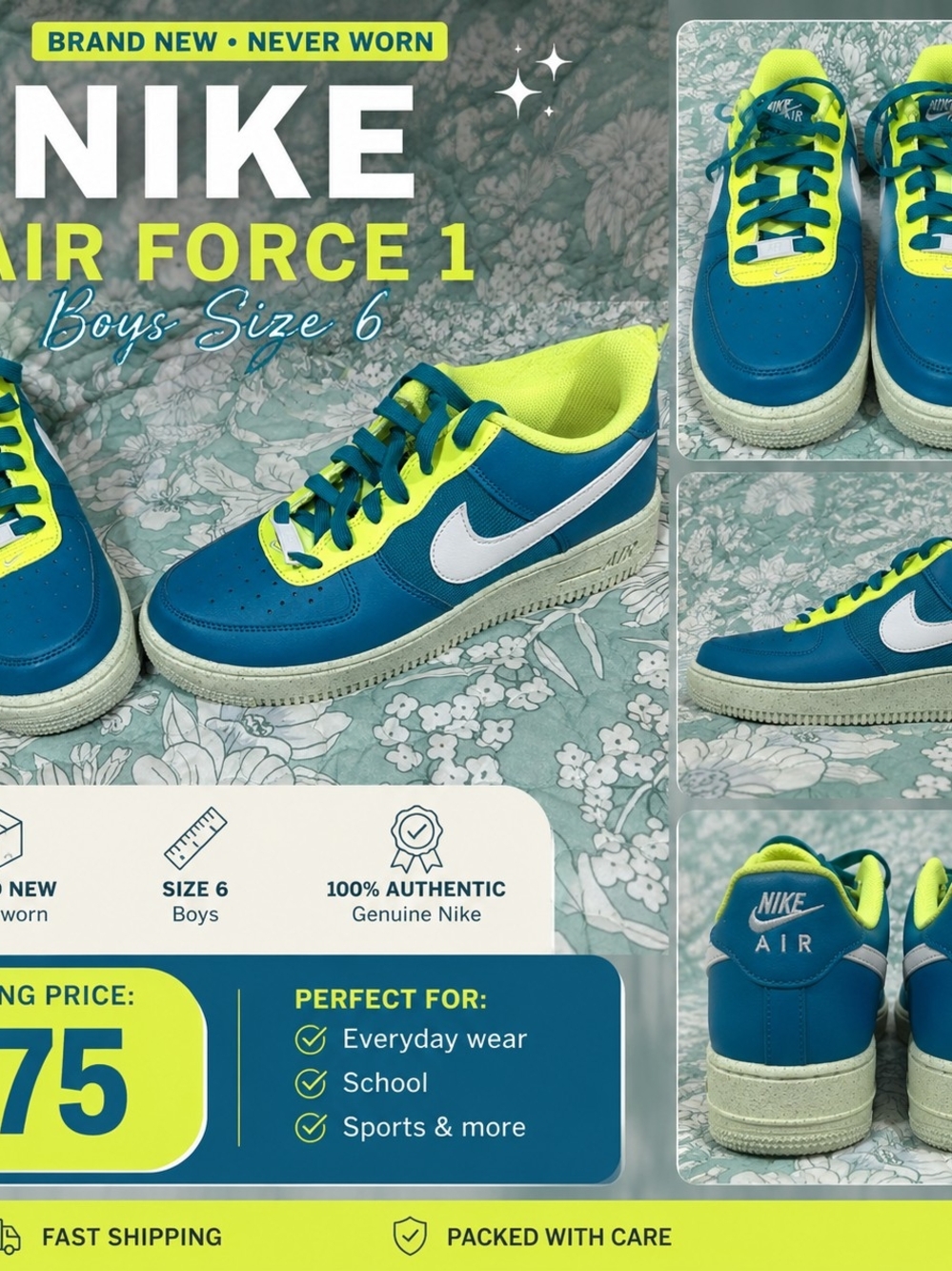 Nike Kids Sneakers - Teal/Neon Yellow with White Swoosh